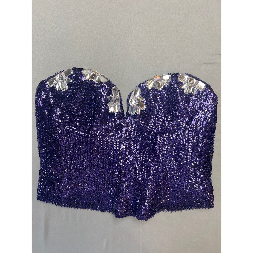 Dana Deatherage Purple Sequin Crystal Embellished Corset Bustier Top Size M